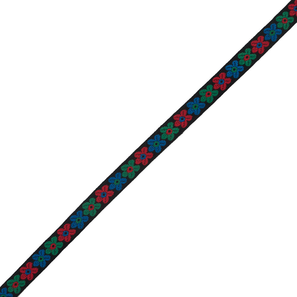 Red, Green and Blue Floral Embroidered Ribbon - 0.5" Red, Green and Blue Floral Embroidered Ribbon - 0.5"