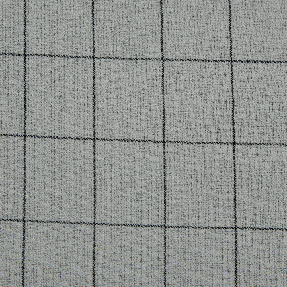 Super 150 Spill Repellent Wool Suiting - Ivory and Black Windowpane Check Detail Super 150 Spill Repellent Wool Suiting - Ivory and Black Windowpane Check Detail
