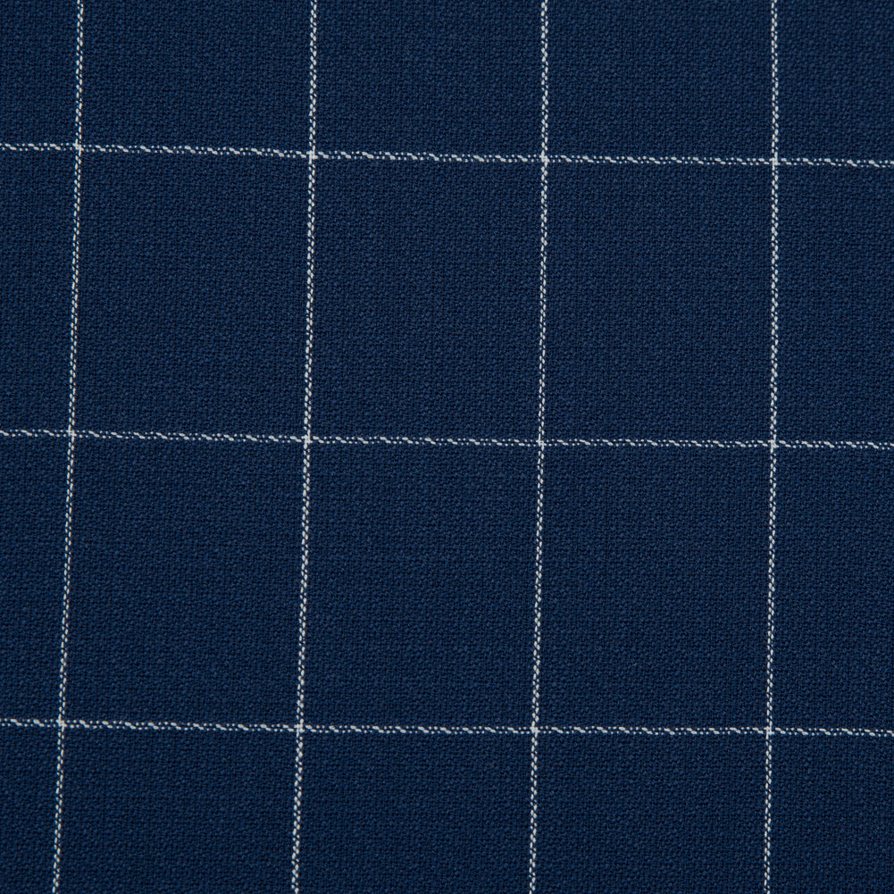Super 150 Spill Repellent Wool Suiting - Blue and White Windowpane Check Detail Super 150 Spill Repellent Wool Suiting - Blue and White Windowpane Check Detail