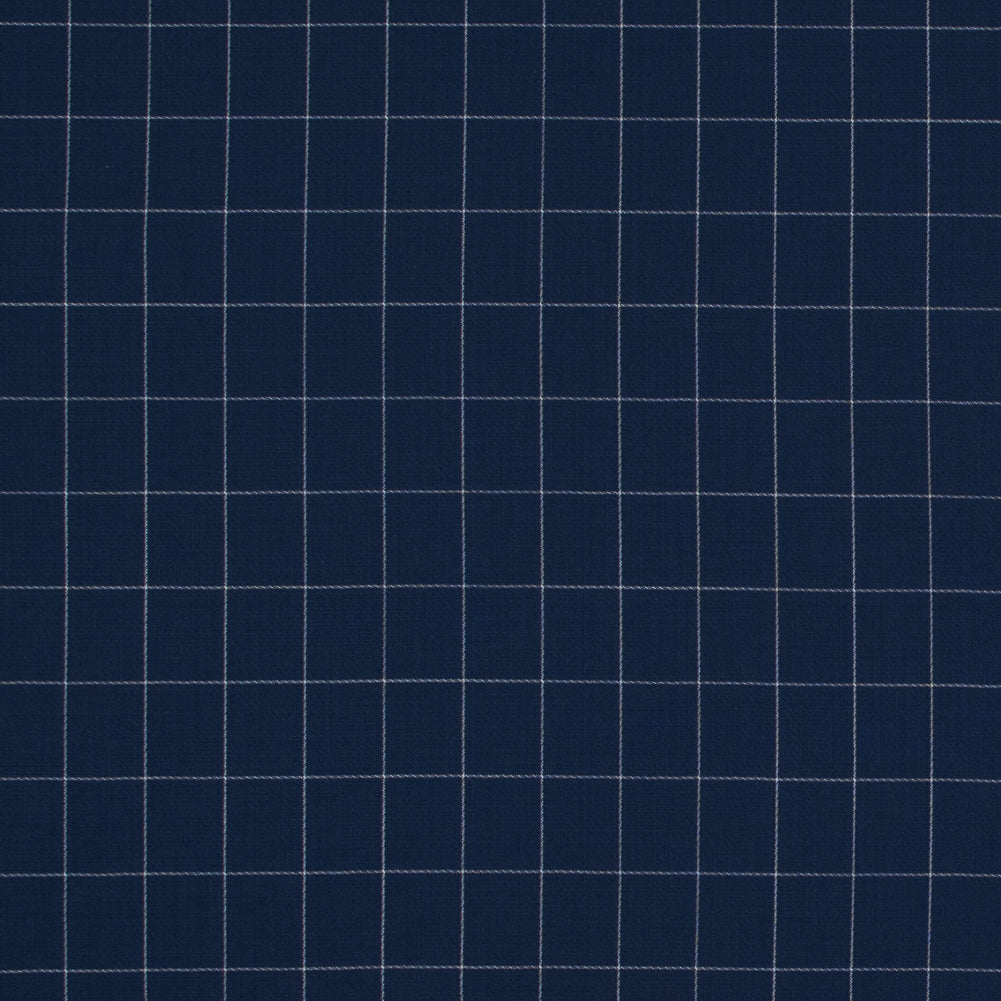 Super 150 Spill Repellent Wool Suiting - Blue and White Windowpane Check Super 150 Spill Repellent Wool Suiting - Blue and White Windowpane Check