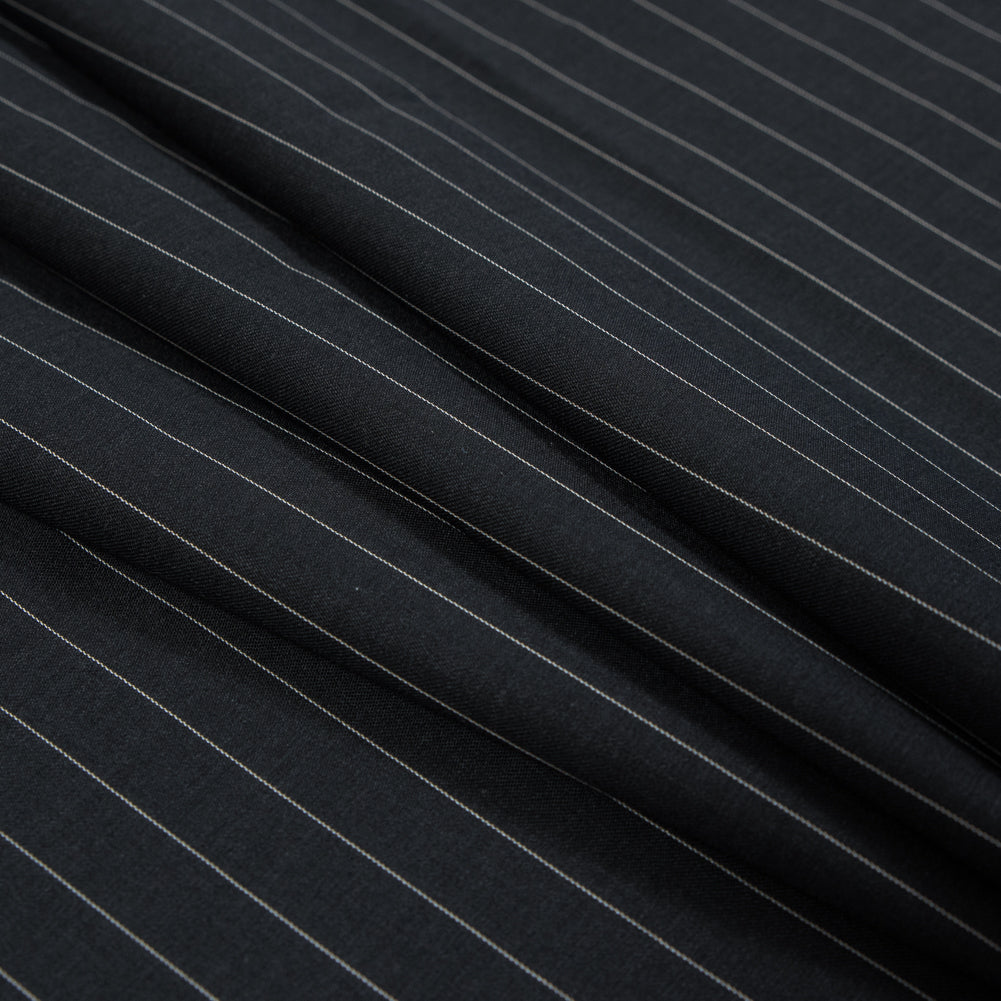 Charcoal and White Pinstriped Super 150 Wool Suiting Detail Charcoal and White Pinstriped Super 150 Wool Suiting Detail
