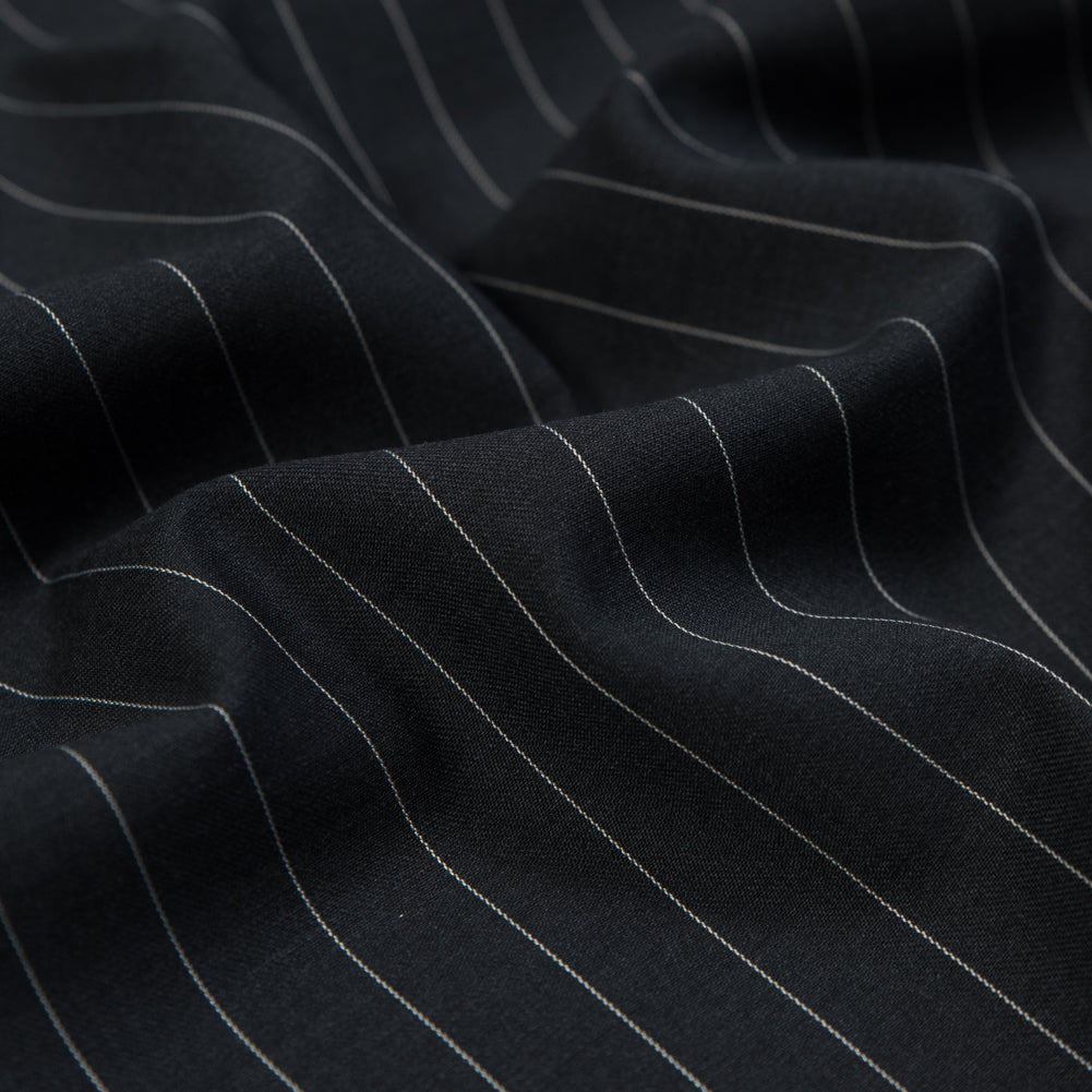 Charcoal and White Pinstriped Super 150 Wool Suiting Full Charcoal and White Pinstriped Super 150 Wool Suiting Full