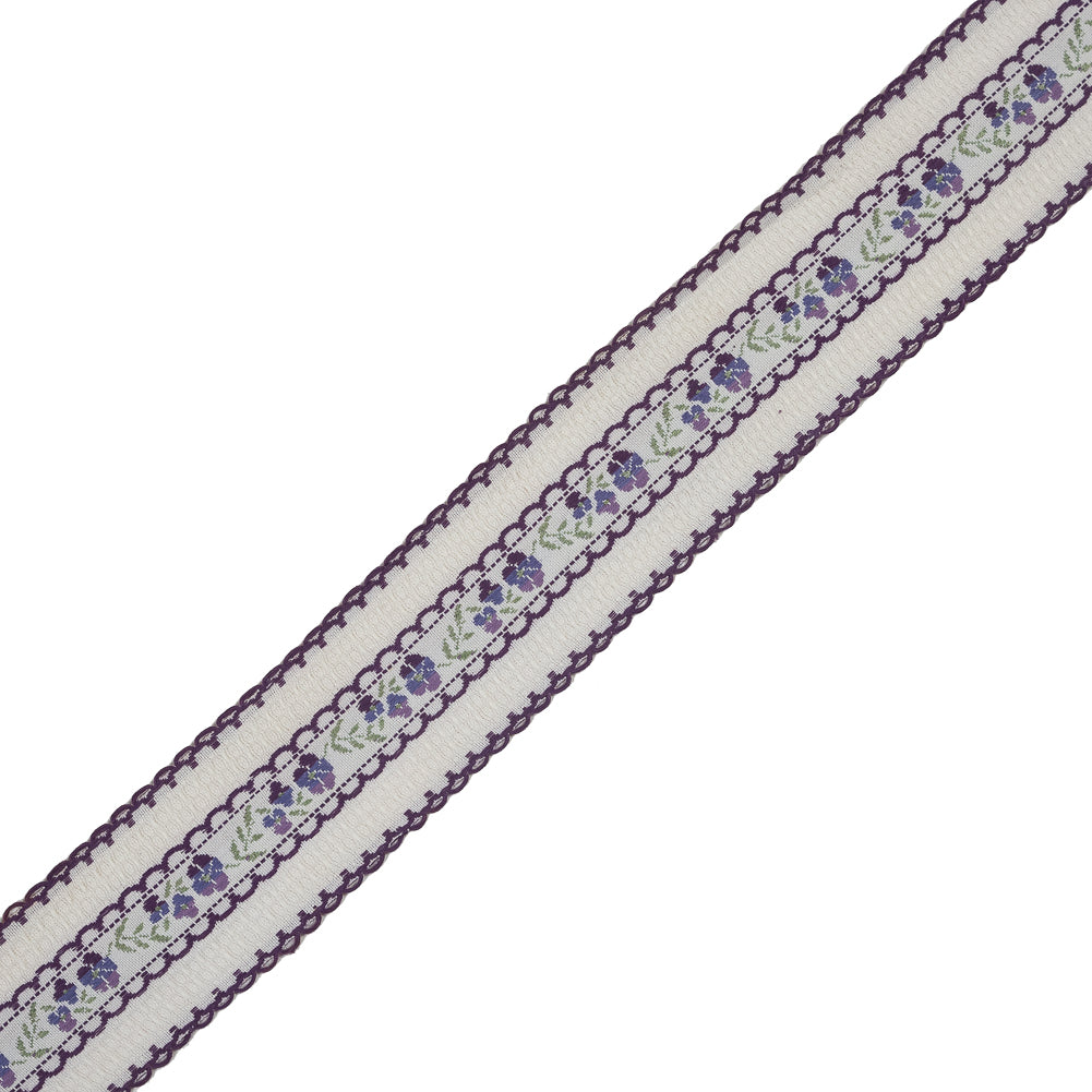 Purple and White Floral Woven Jacquard Ribbon - 1.5" Purple and White Floral Woven Jacquard Ribbon - 1.5"
