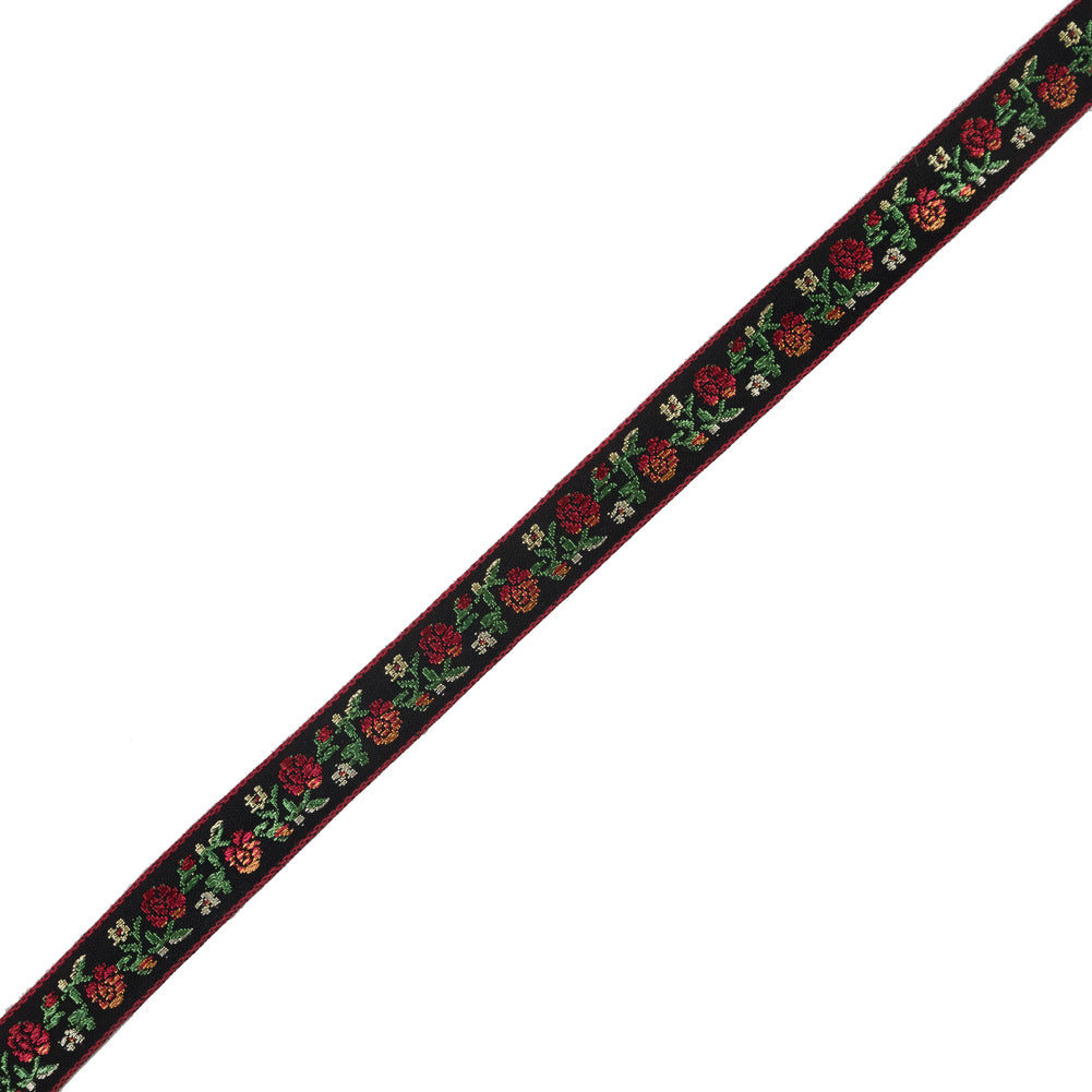 Red, Green and Black Floral German Jacquard Ribbon - 0.625" Red, Green and Black Floral German Jacquard Ribbon - 0.625"