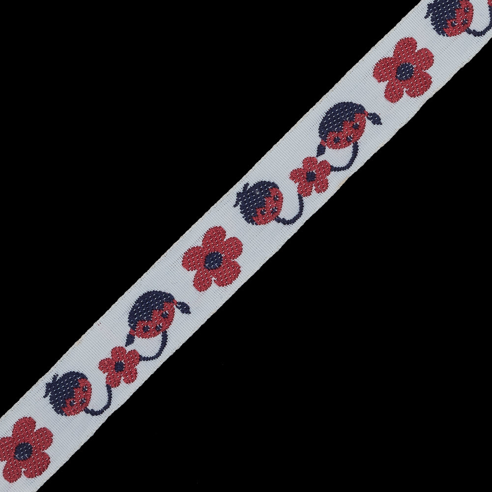 Red, White and Blue Flowers and Kids Jacquard Ribbon - 0.625" Detail Red, White and Blue Flowers and Kids Jacquard Ribbon - 0.625" Detail