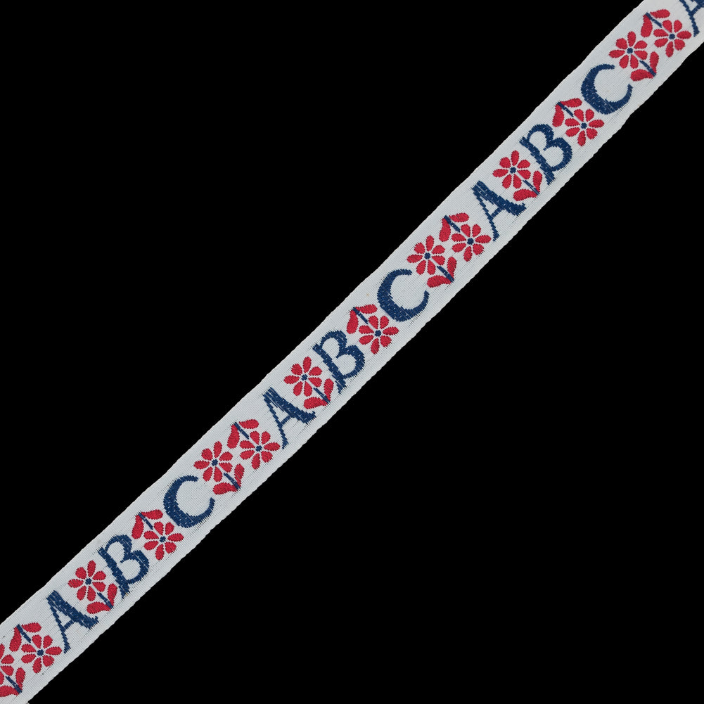 Red, White and Blue ABC Jacquard Ribbon - 1" Red, White and Blue ABC Jacquard Ribbon - 1"