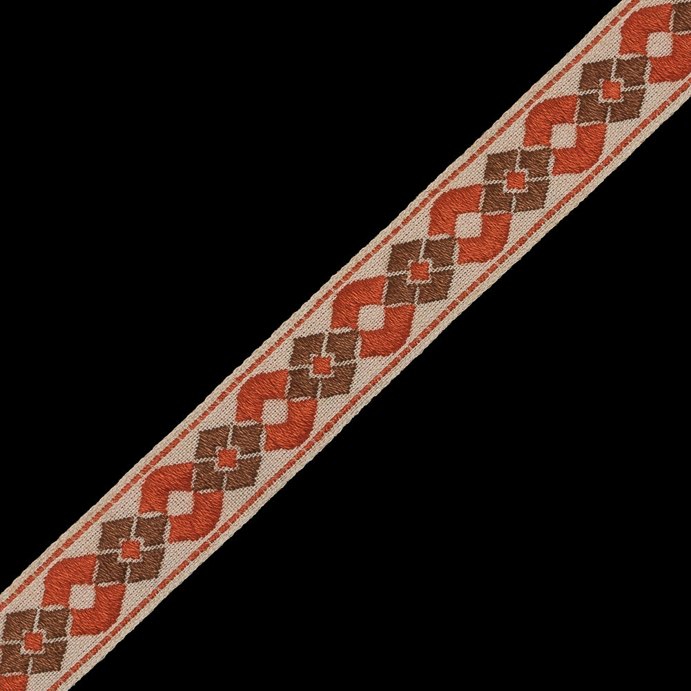 Orange and Brown German Jacquard Ribbon - 0.625" Detail Orange and Brown German Jacquard Ribbon - 0.625" Detail