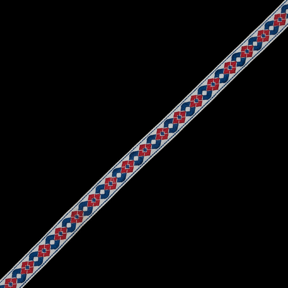 Red, White and Blue German Jacquard Ribbon - 0.625" Red, White and Blue German Jacquard Ribbon - 0.625"