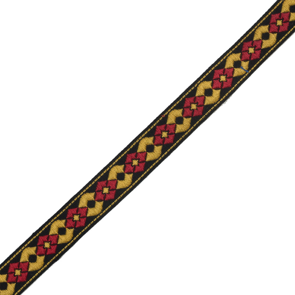 Red and Yellow German Jacquard Ribbon - 0.625" Detail Red and Yellow German Jacquard Ribbon - 0.625" Detail