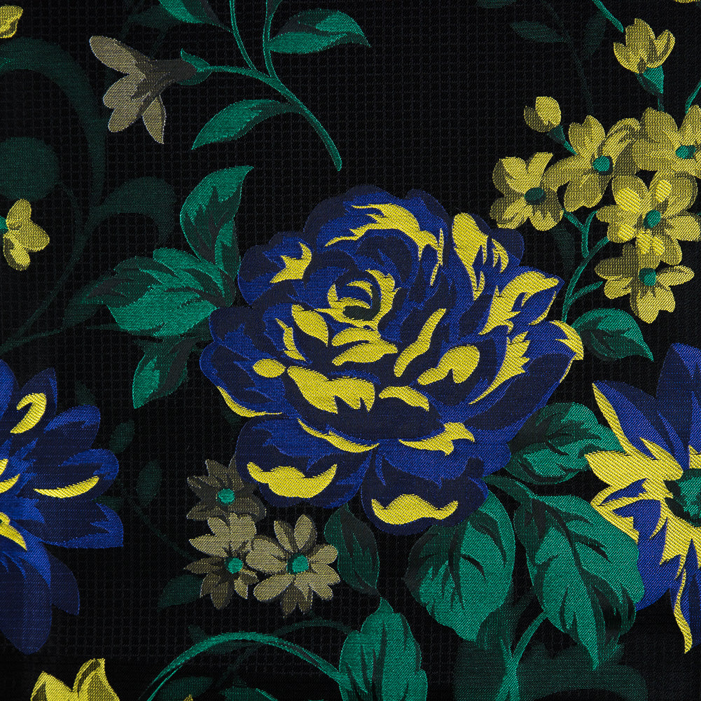 Blue, Yellow and Black Floral Embroidered Ripstop Jacquard Detail Blue, Yellow and Black Floral Embroidered Ripstop Jacquard Detail