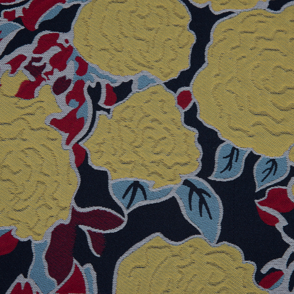 Navy, Yellow and Red Large-Scale Floral Jacquard Panel Detail Navy, Yellow and Red Large-Scale Floral Jacquard Panel Detail