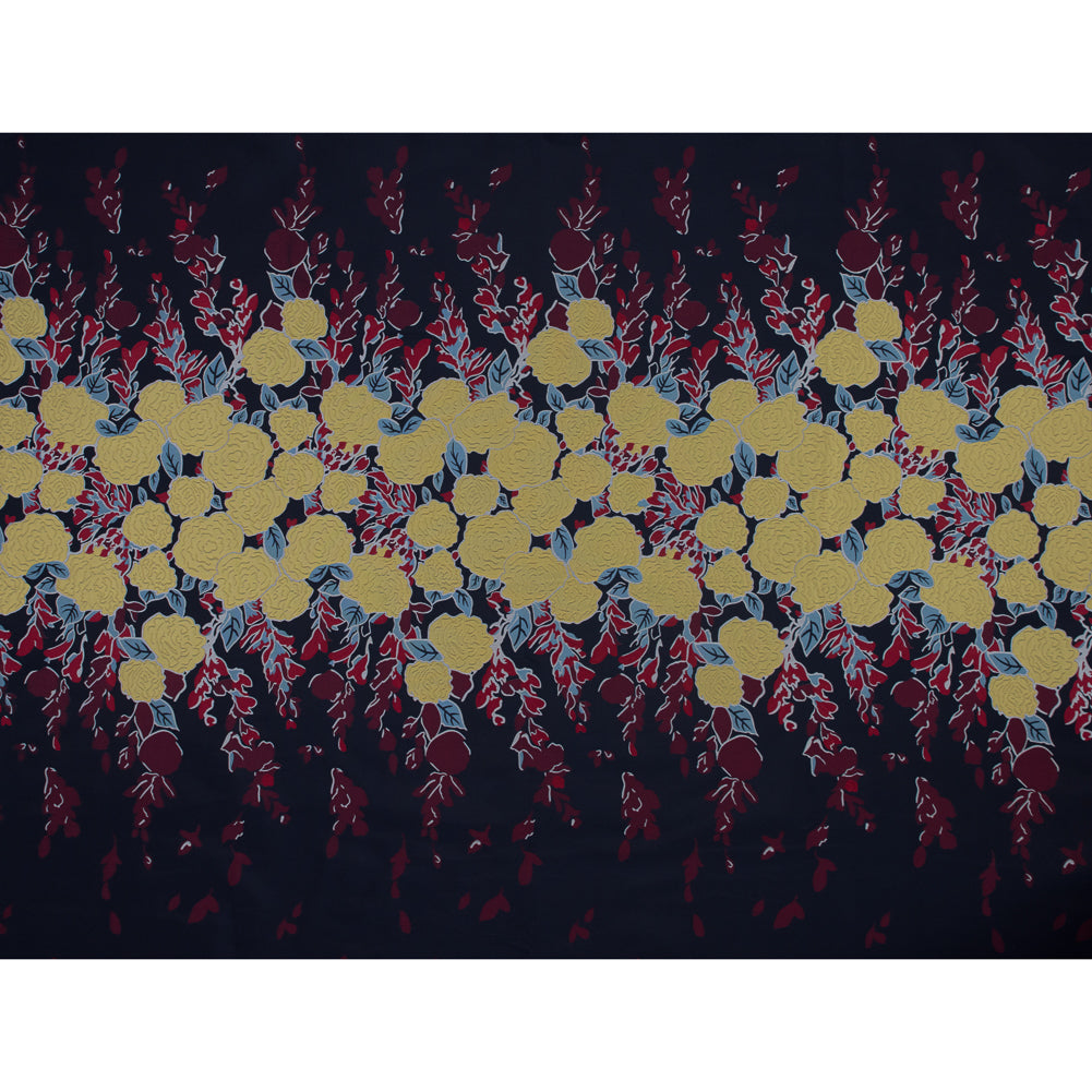 Navy, Yellow and Red Large-Scale Floral Jacquard Panel Full Navy, Yellow and Red Large-Scale Floral Jacquard Panel Full
