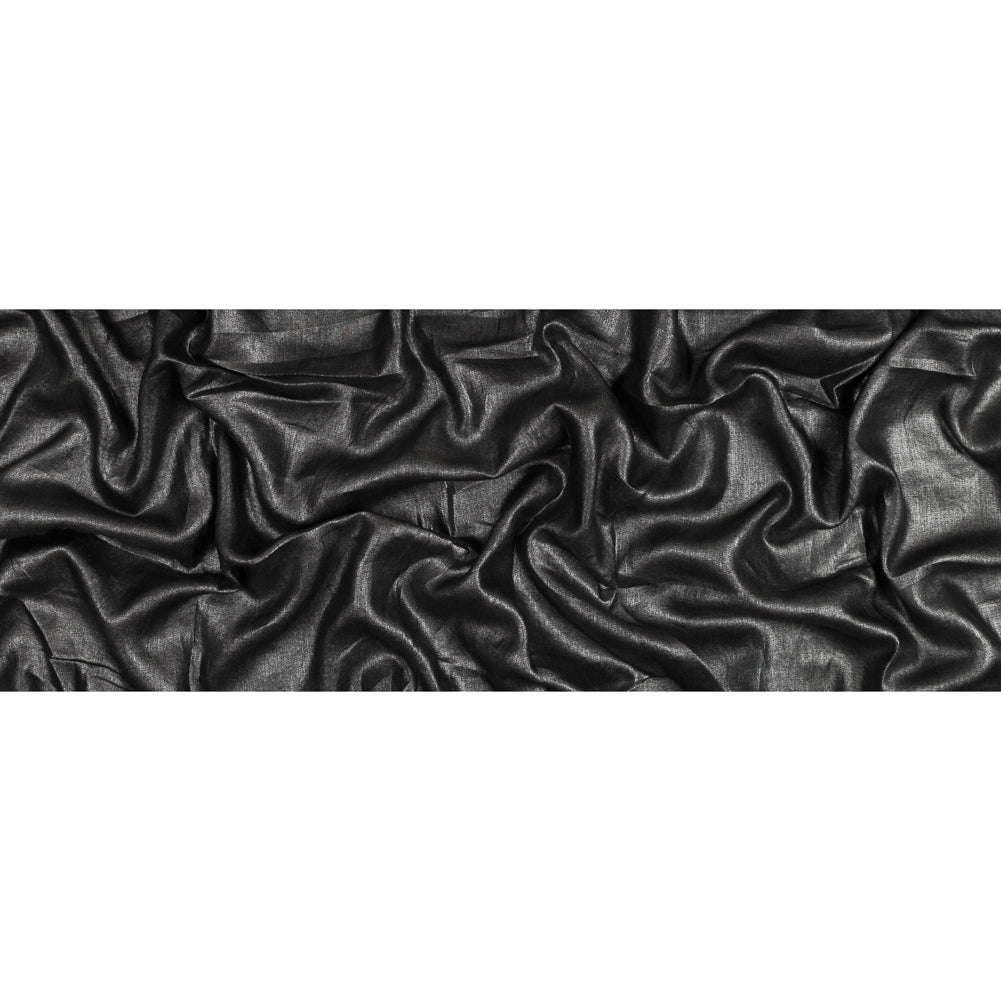 Lightweight Linen Woven with Metallic Silver Foil - Black - Simone Collection Folded Lightweight Linen Woven with Metallic Silver Foil - Black - Simone Collection Folded
