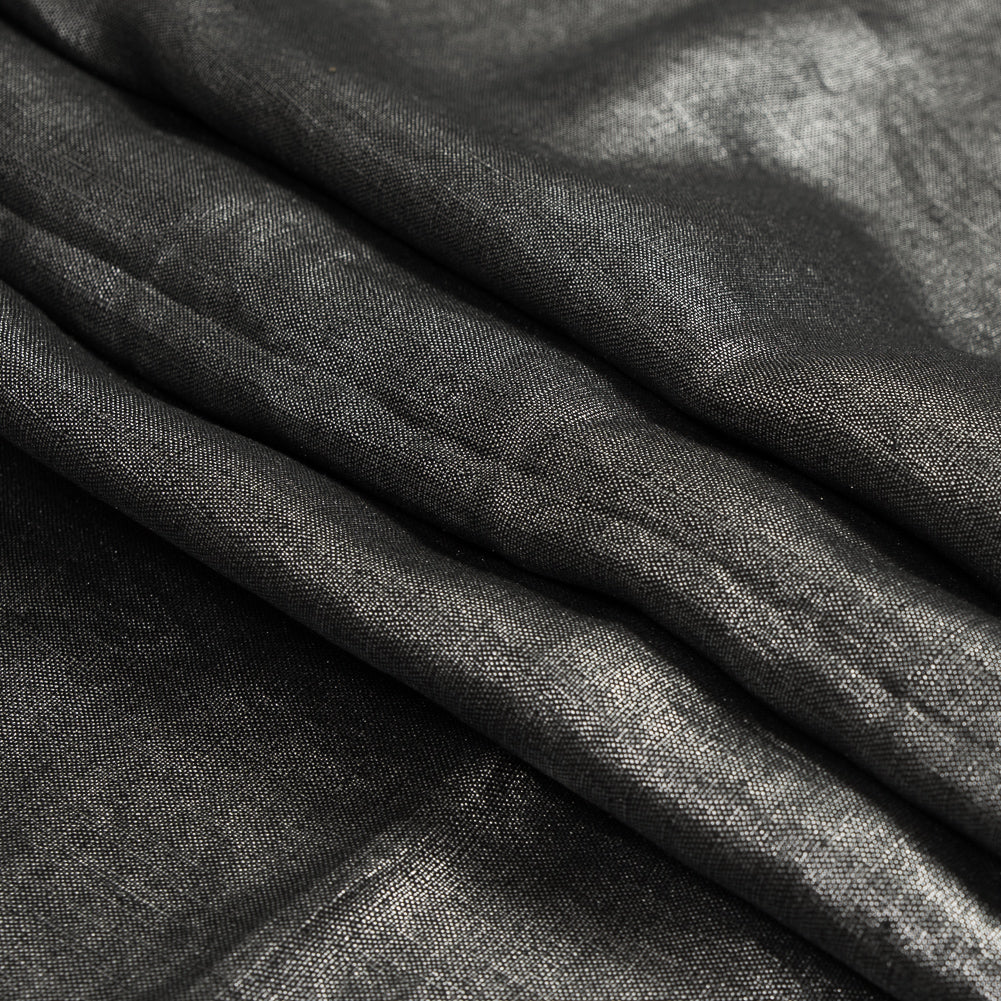 Lightweight Linen Woven with Metallic Silver Foil - Black - Simone Collection Detail Lightweight Linen Woven with Metallic Silver Foil - Black - Simone Collection Detail