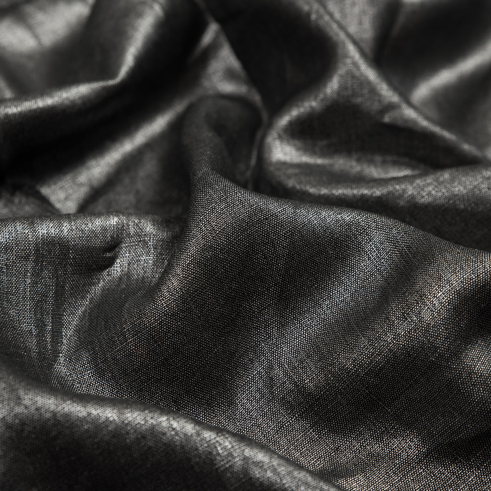 Lightweight Linen Woven with Metallic Silver Foil - Black - Simone Collection Full Lightweight Linen Woven with Metallic Silver Foil - Black - Simone Collection Full