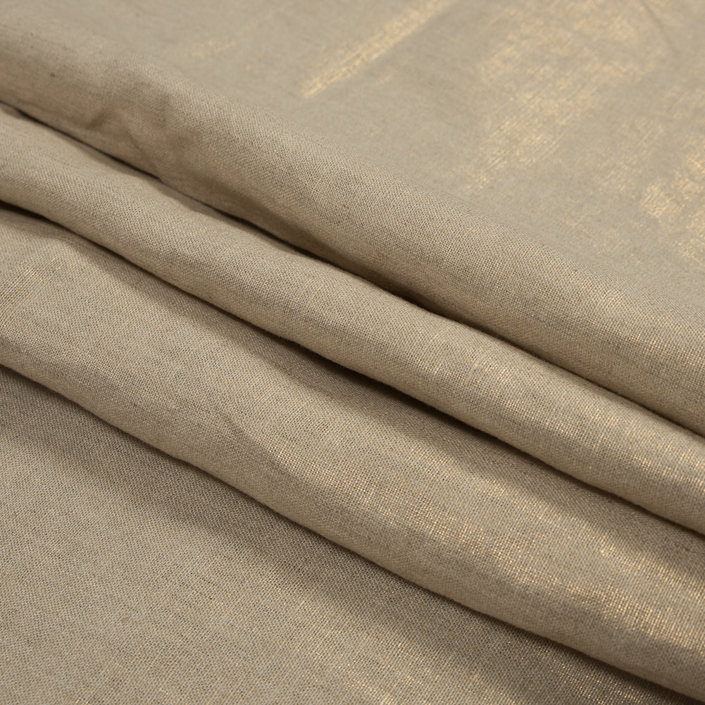 Medium Weight Linen Woven with Metallic Foiling - Oatmeal and Gold - Bianca Collection Detail Medium Weight Linen Woven with Metallic Foiling - Oatmeal and Gold - Bianca Collection Detail