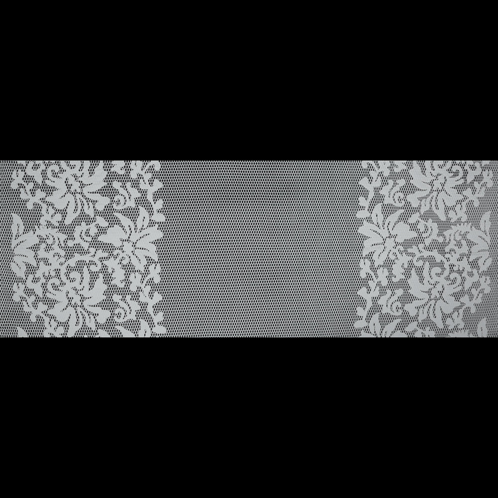 Wonder Mesh with Floral Faux Leather Embroidered Borders - Whisper White Full Wonder Mesh with Floral Faux Leather Embroidered Borders - Whisper White Full