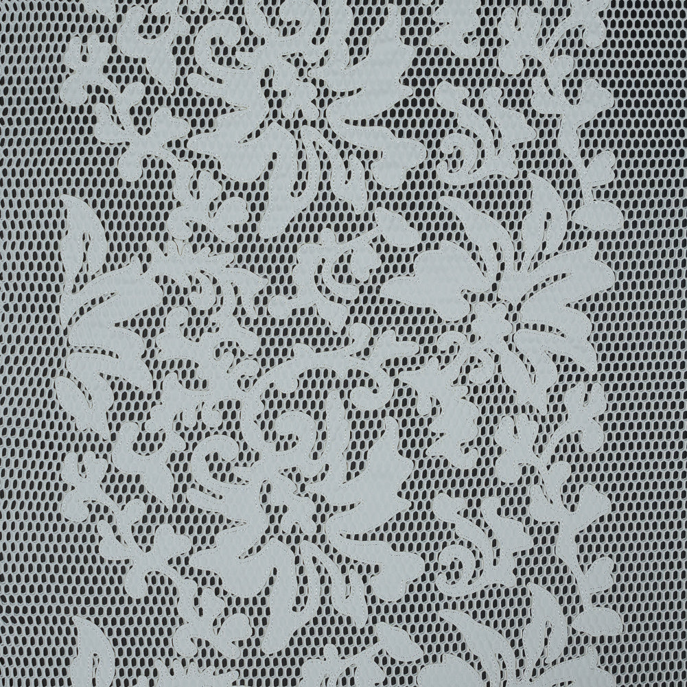 Wonder Mesh with Floral Faux Leather Embroidered Borders - Whisper White Wonder Mesh with Floral Faux Leather Embroidered Borders - Whisper White