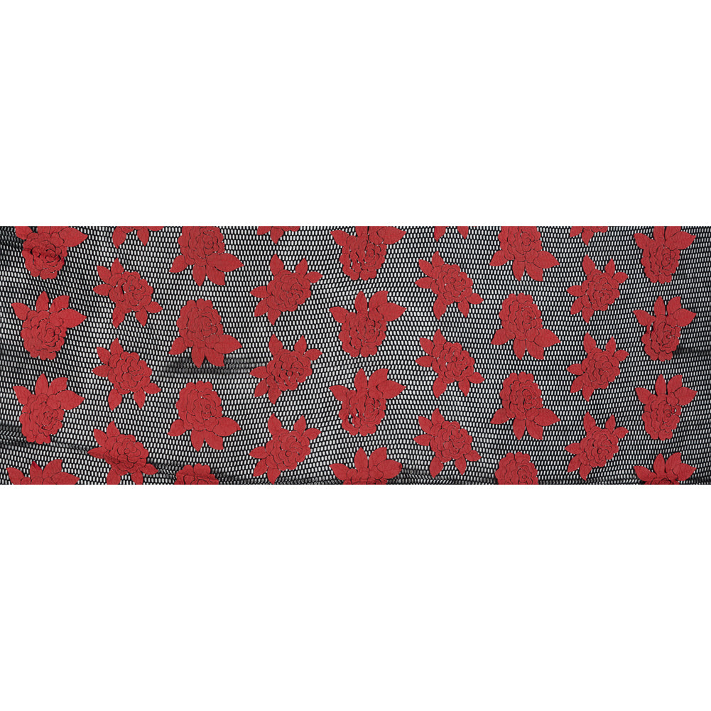 Wonder Mesh with Floral Embroidered Faux Leather - Black and Red Full Wonder Mesh with Floral Embroidered Faux Leather - Black and Red Full