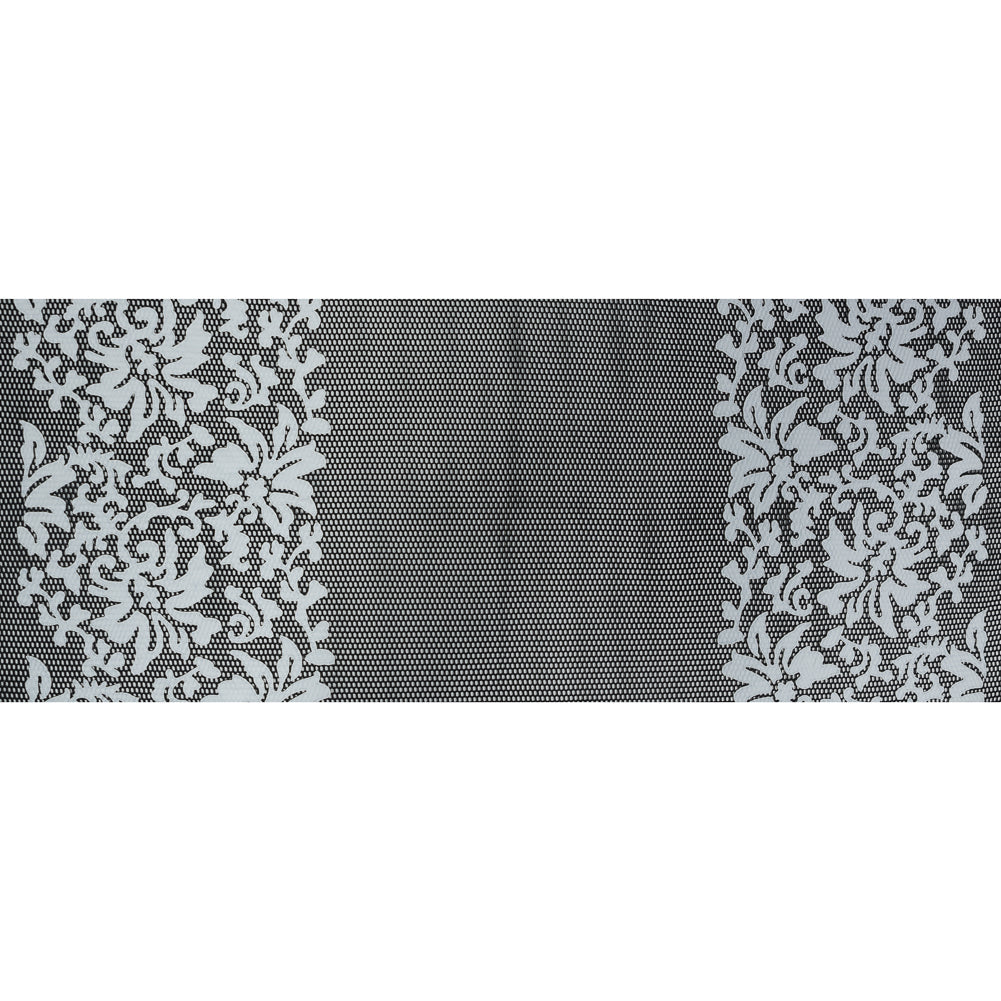 Wonder Mesh with Floral Faux Leather Embroidered Borders - Black and White Full Wonder Mesh with Floral Faux Leather Embroidered Borders - Black and White Full