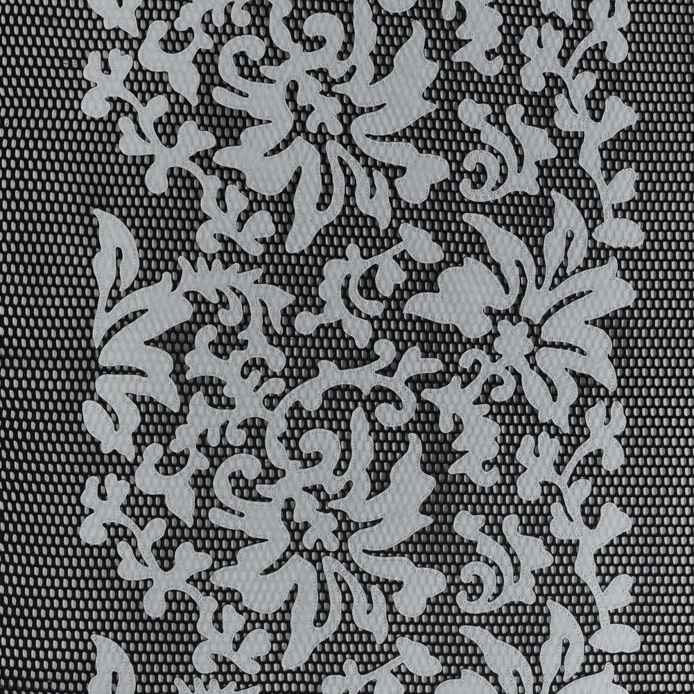 Wonder Mesh with Floral Faux Leather Embroidered Borders - Black and White Wonder Mesh with Floral Faux Leather Embroidered Borders - Black and White