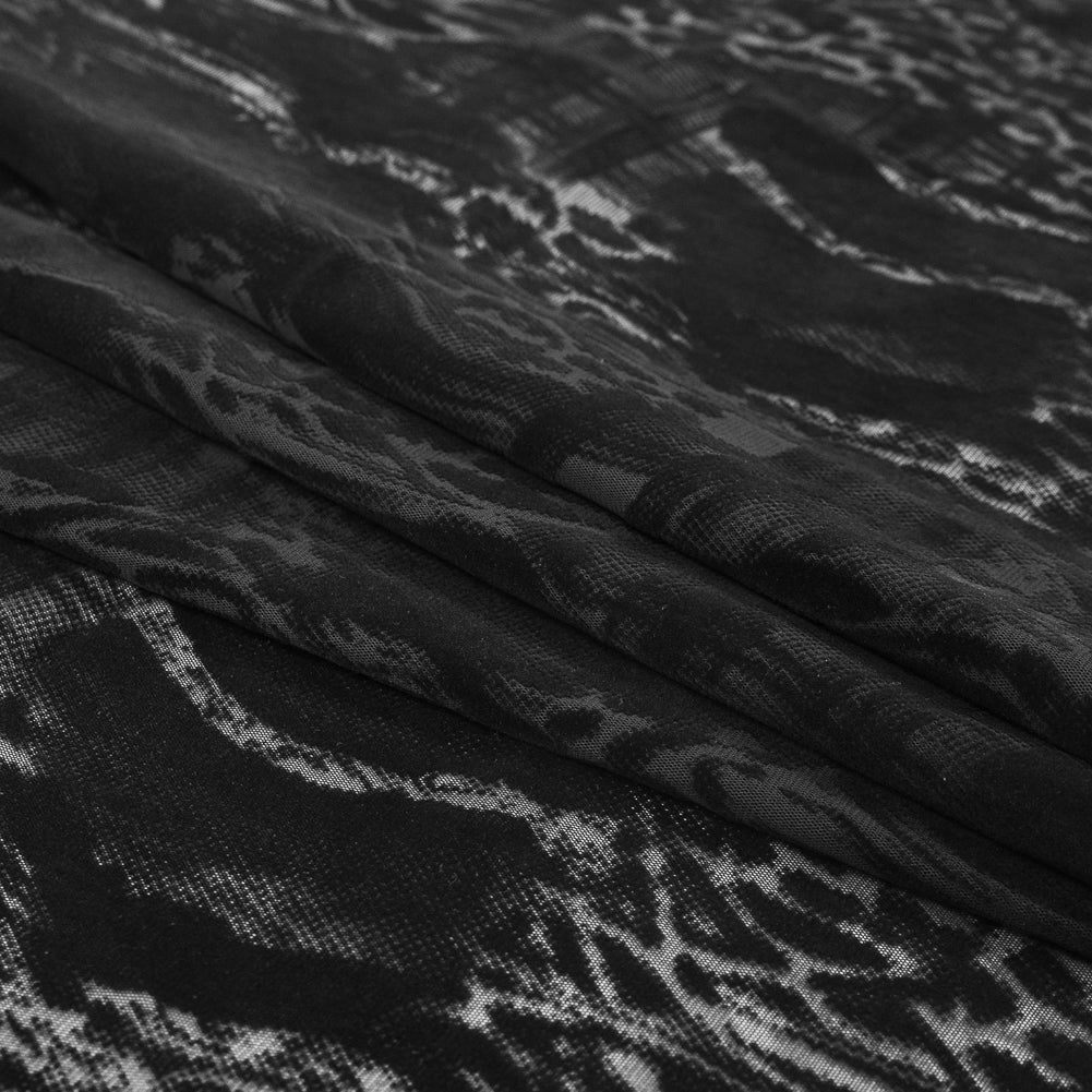Black Mesh Flocked with a Plaid and Animal Patterened Short-Piled Velvet Folded Black Mesh Flocked with a Plaid and Animal Patterened Short-Piled Velvet Folded