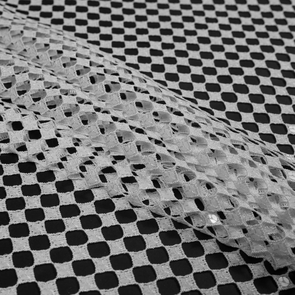 Guipure Lace with Sequins - White Geometric Folded Guipure Lace with Sequins - White Geometric Folded