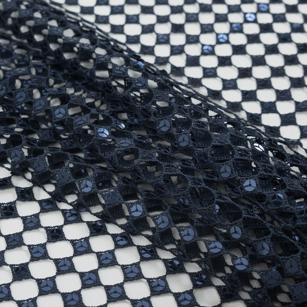 Guipure Lace with Sequins - Navy Geometric Folded Guipure Lace with Sequins - Navy Geometric Folded