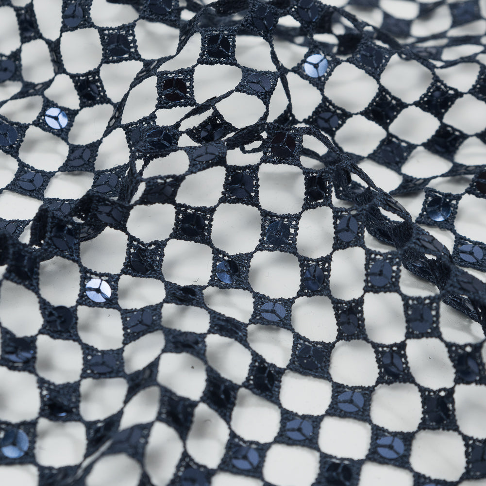 Guipure Lace with Sequins - Navy Geometric Detail Guipure Lace with Sequins - Navy Geometric Detail