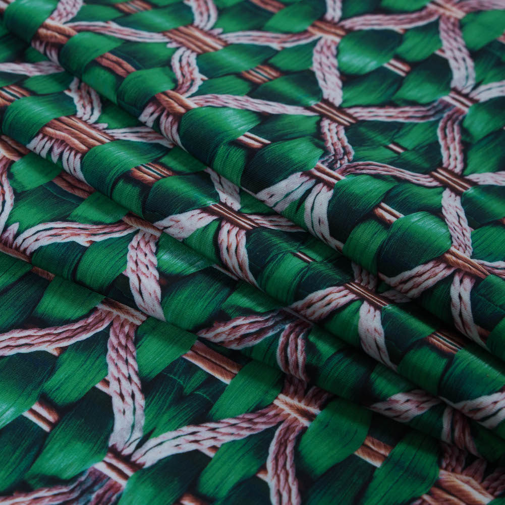 Compression Swimwear Tricot, UV Protective with Aloe Vera Microcapsules - Green Woven Ropes - Caye Collection Detail Compression Swimwear Tricot, UV Protective with Aloe Vera Microcapsules - Green Woven Ropes - Caye Collection Detail