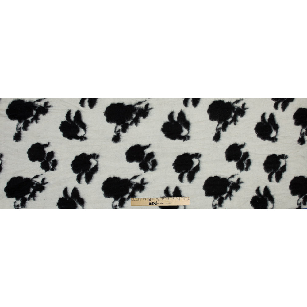 Brushed Wool Knit - Off-White and Black Rose Floral - Designer Deadstock Full Brushed Wool Knit - Off-White and Black Rose Floral - Designer Deadstock Full
