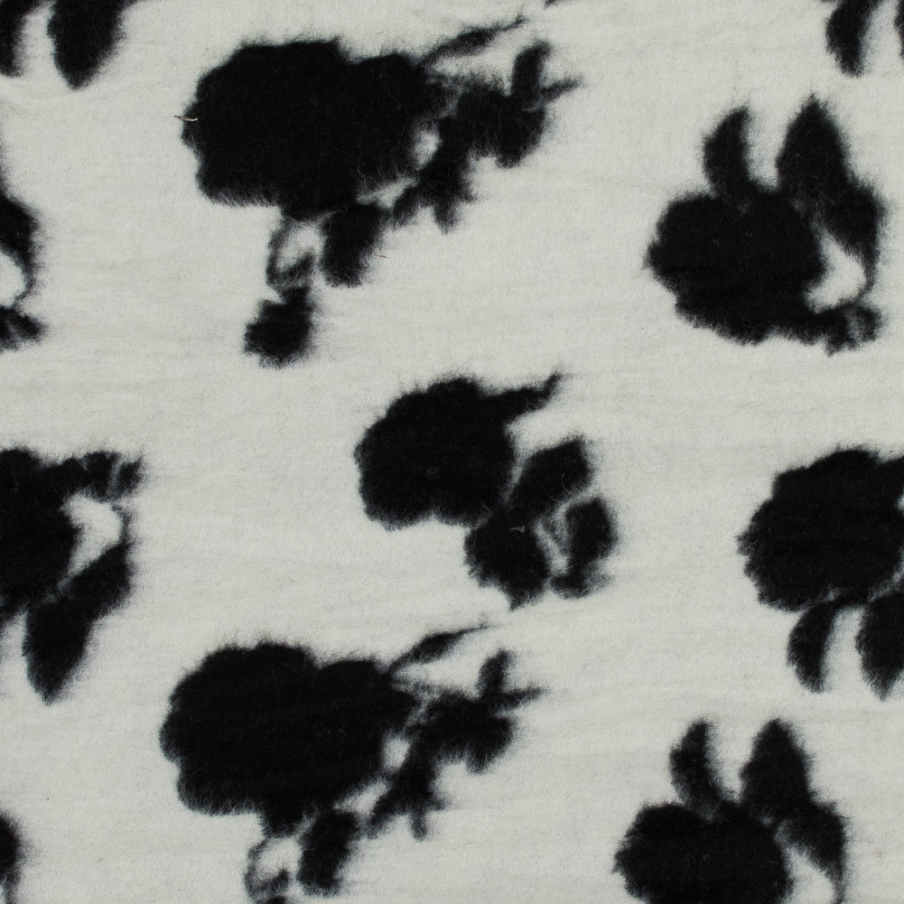 Brushed Wool Knit - Off-White and Black Rose Floral - Designer Deadstock Brushed Wool Knit - Off-White and Black Rose Floral - Designer Deadstock