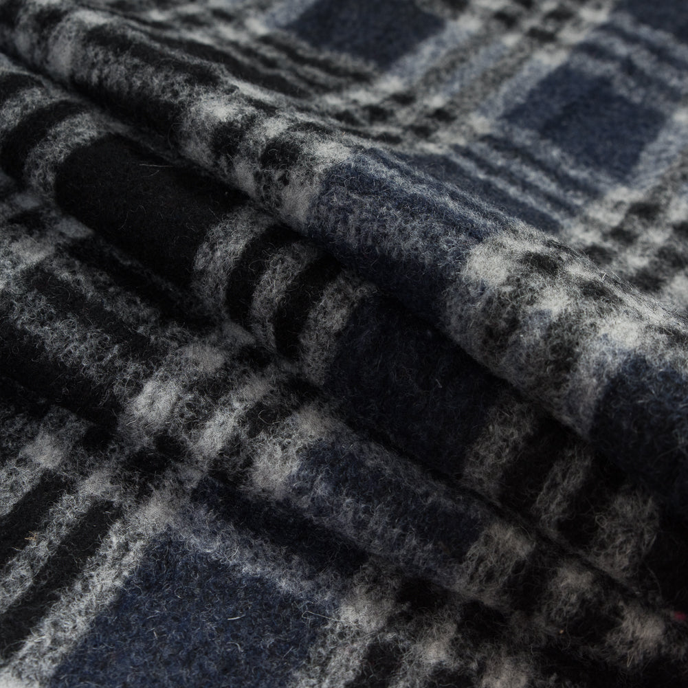 Wool Knit - Navy and White Plaid - Designer Deadstock Folded Wool Knit - Navy and White Plaid - Designer Deadstock Folded