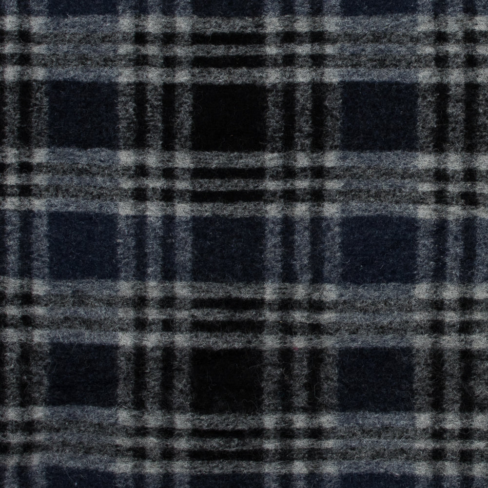 Wool Knit - Navy and White Plaid - Designer Deadstock Wool Knit - Navy and White Plaid - Designer Deadstock