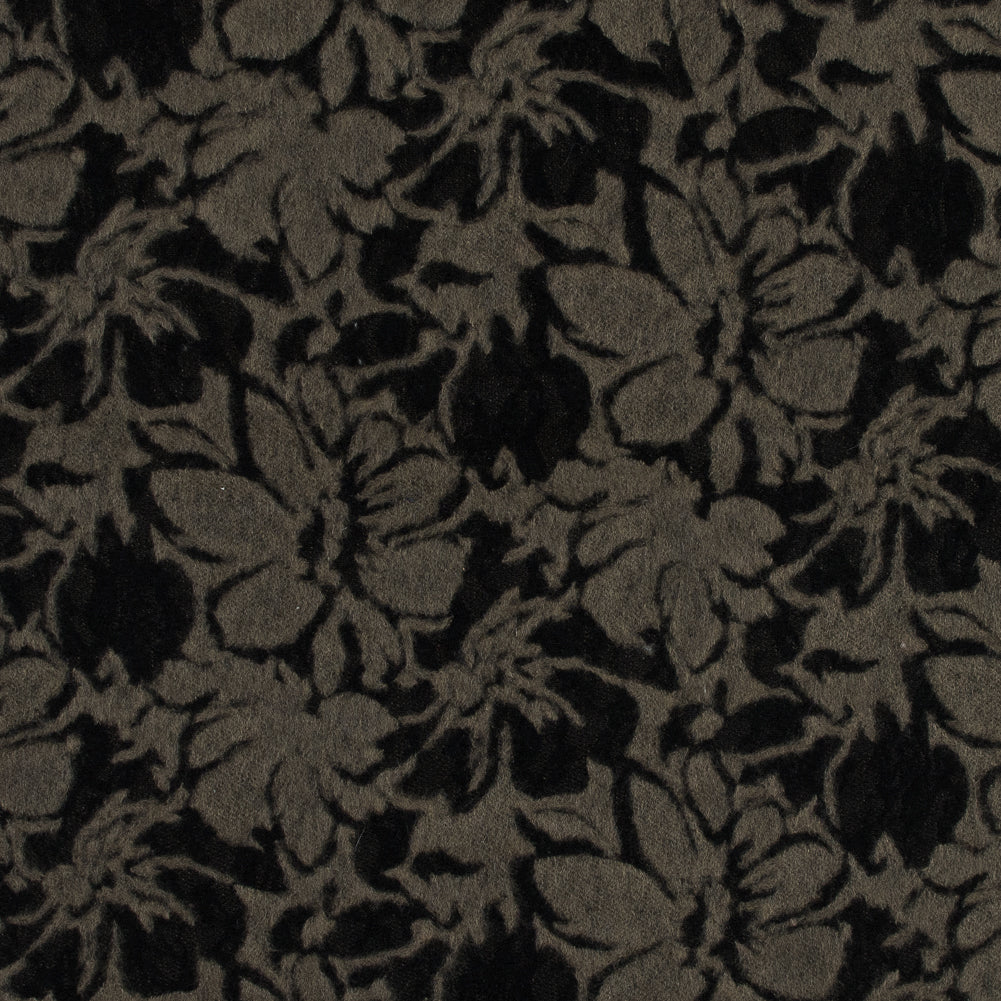 Bonded Wool Woven and Lace - Beige and Black Floral - Designer Deadstock Bonded Wool Woven and Lace - Beige and Black Floral - Designer Deadstock