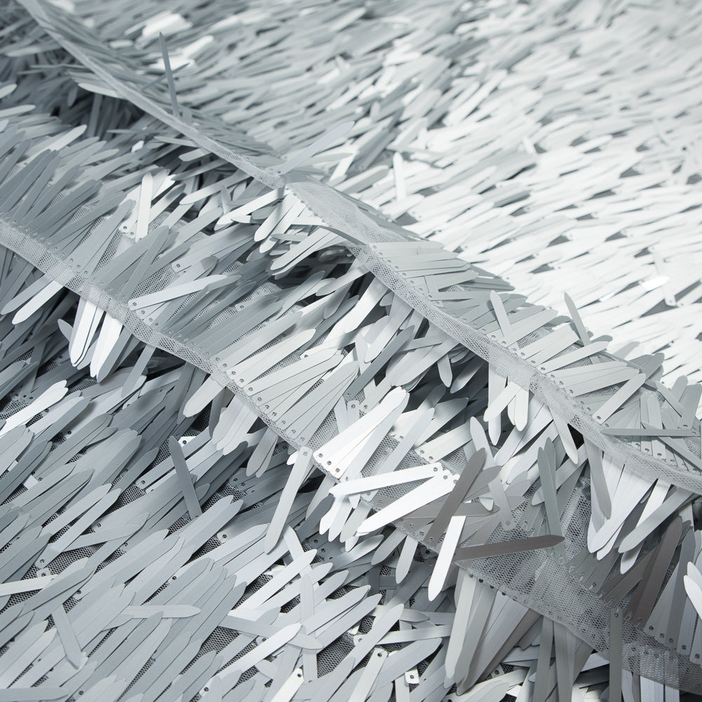 Soft Tulle with Fringe Sequins - Dull Silver - Phryne Collection Detail Soft Tulle with Fringe Sequins - Dull Silver - Phryne Collection Detail