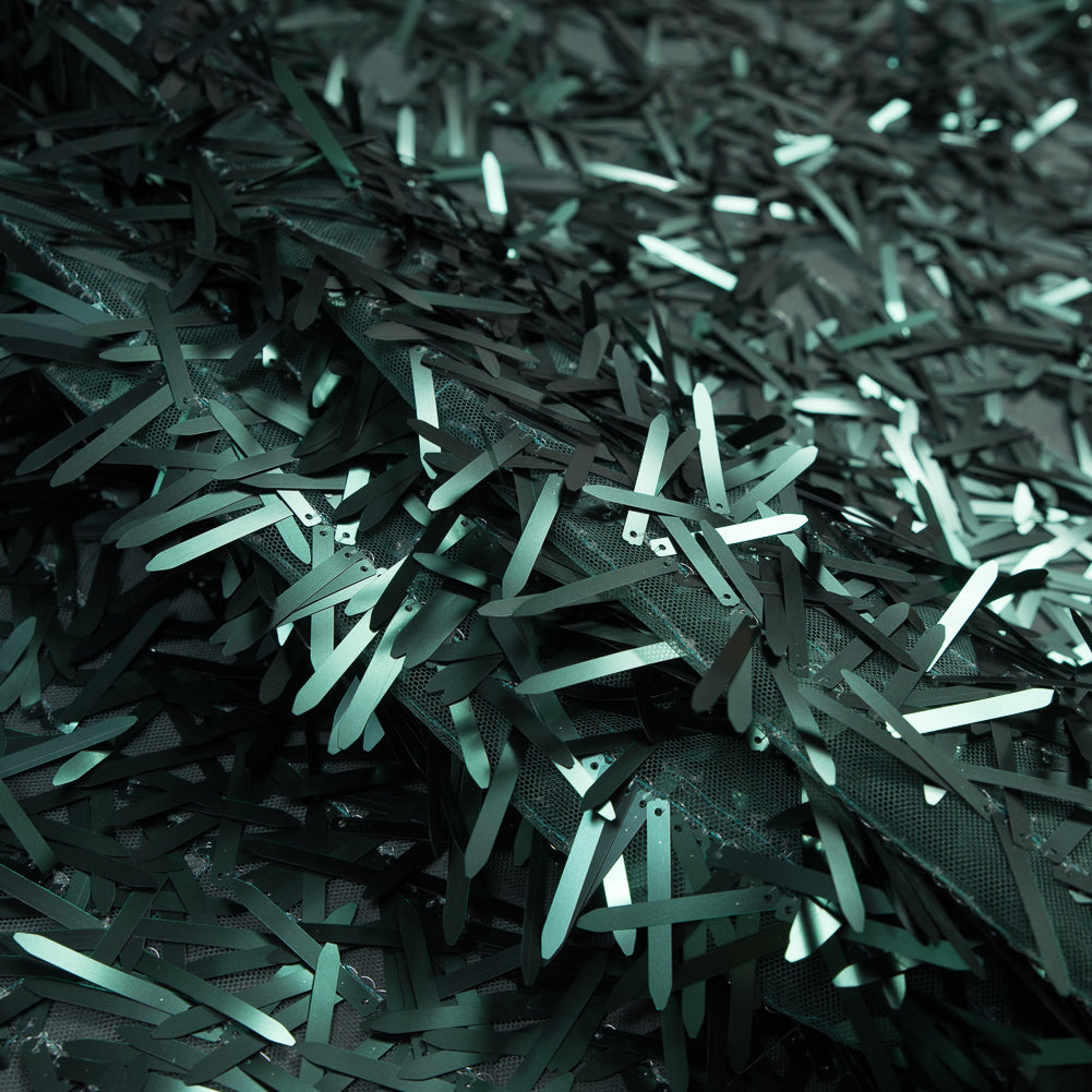 Soft Tulle with Fringe Sequins - Dull Emerald - Phryne Collection Detail Soft Tulle with Fringe Sequins - Dull Emerald - Phryne Collection Detail