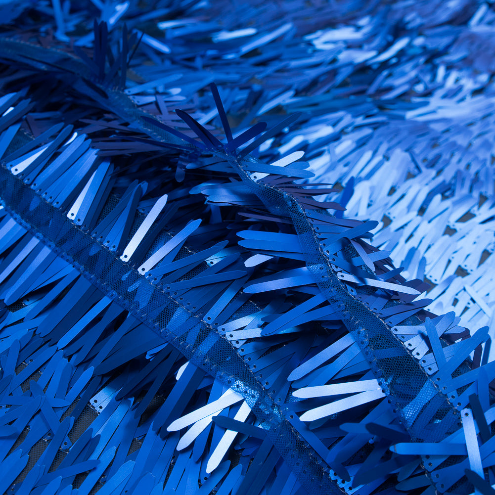 Soft Tulle with Fringe Sequins - Dull Royal Blue - Phryne Collection Detail Soft Tulle with Fringe Sequins - Dull Royal Blue - Phryne Collection Detail