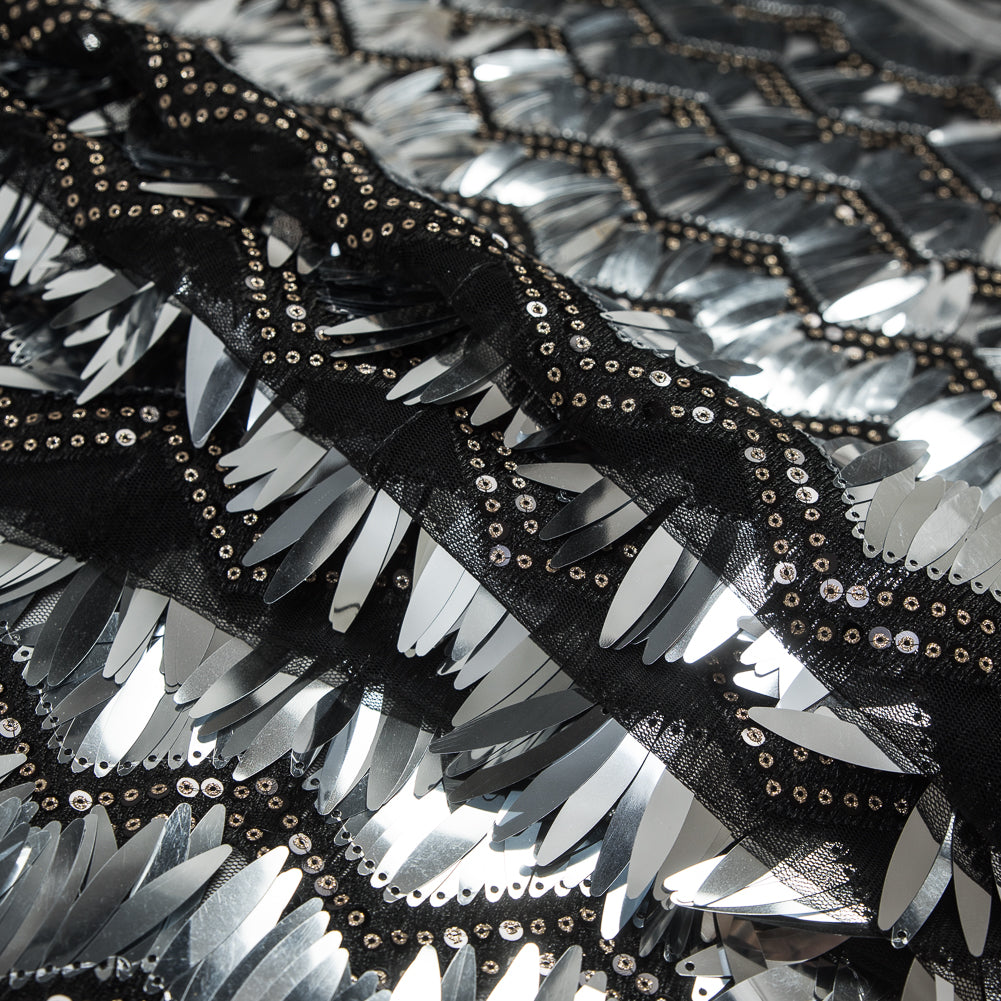 Black and Silver Chevron Fringe Sequin Fabric Detail Black and Silver Chevron Fringe Sequin Fabric Detail