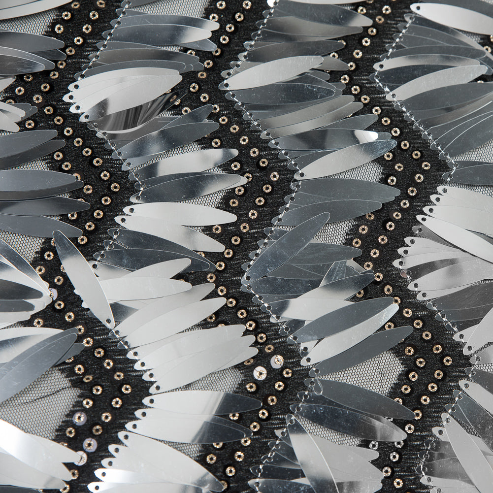 Black and Silver Chevron Fringe Sequin Fabric Full Black and Silver Chevron Fringe Sequin Fabric Full