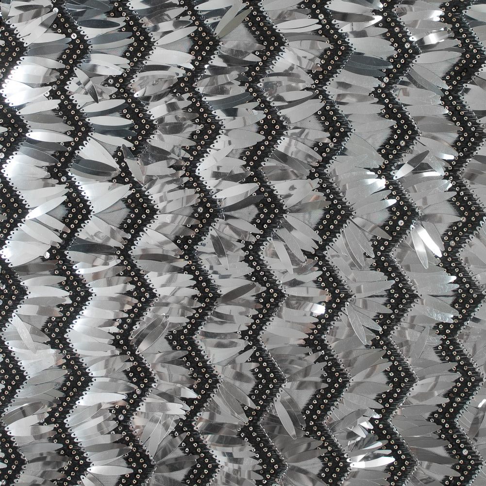 Black and Silver Chevron Fringe Sequin Fabric Black and Silver Chevron Fringe Sequin Fabric