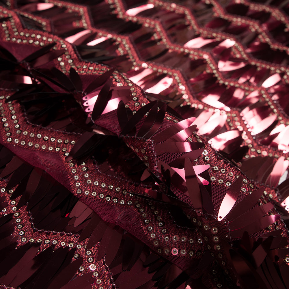 Fringe Sequin Fabric - Cranberry Chevrons Folded Fringe Sequin Fabric - Cranberry Chevrons Folded
