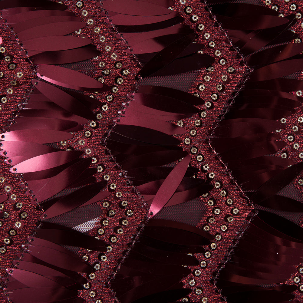 Fringe Sequin Fabric - Cranberry Chevrons Detail Fringe Sequin Fabric - Cranberry Chevrons Detail
