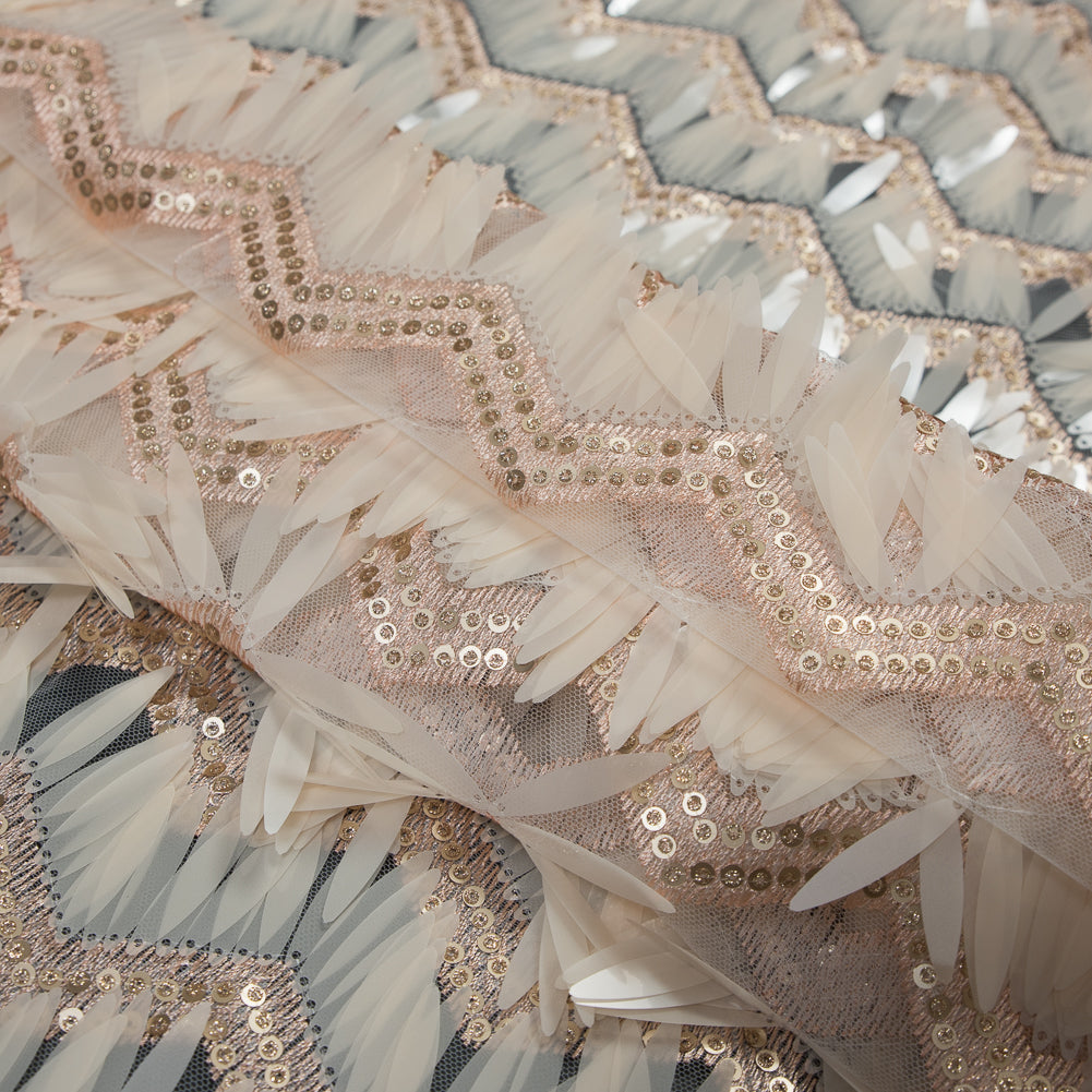 Fringe Sequin Fabric - Rose Gold and Beige Chevrons Detail Fringe Sequin Fabric - Rose Gold and Beige Chevrons Detail