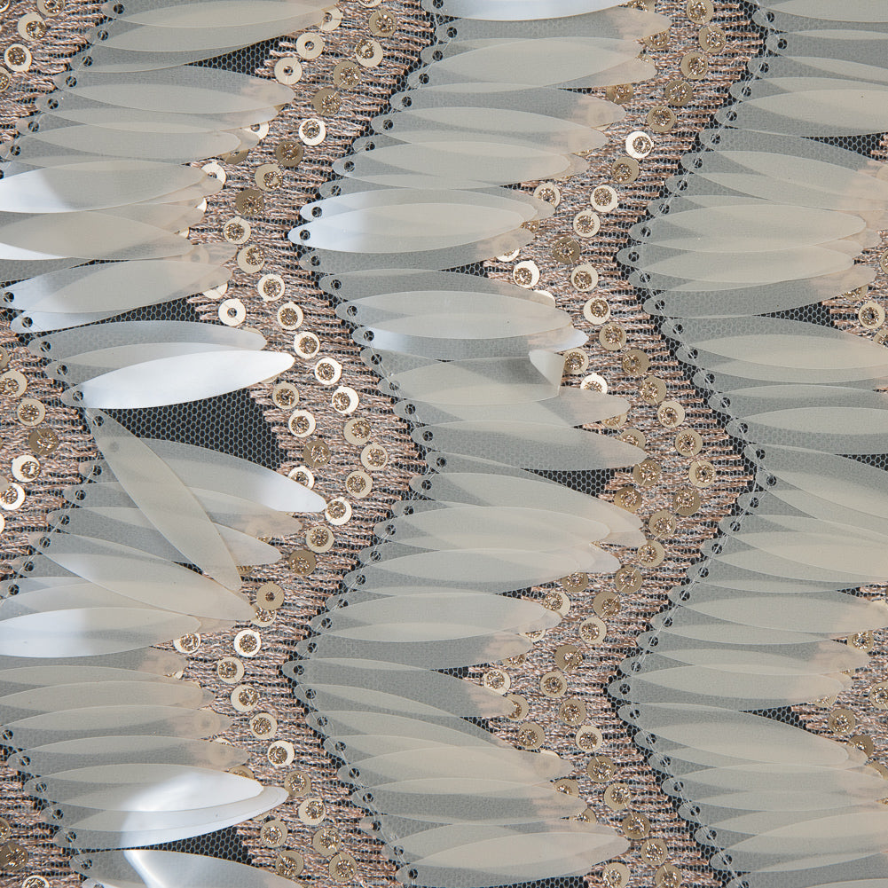 Fringe Sequin Fabric - Rose Gold and Beige Chevrons Full Fringe Sequin Fabric - Rose Gold and Beige Chevrons Full