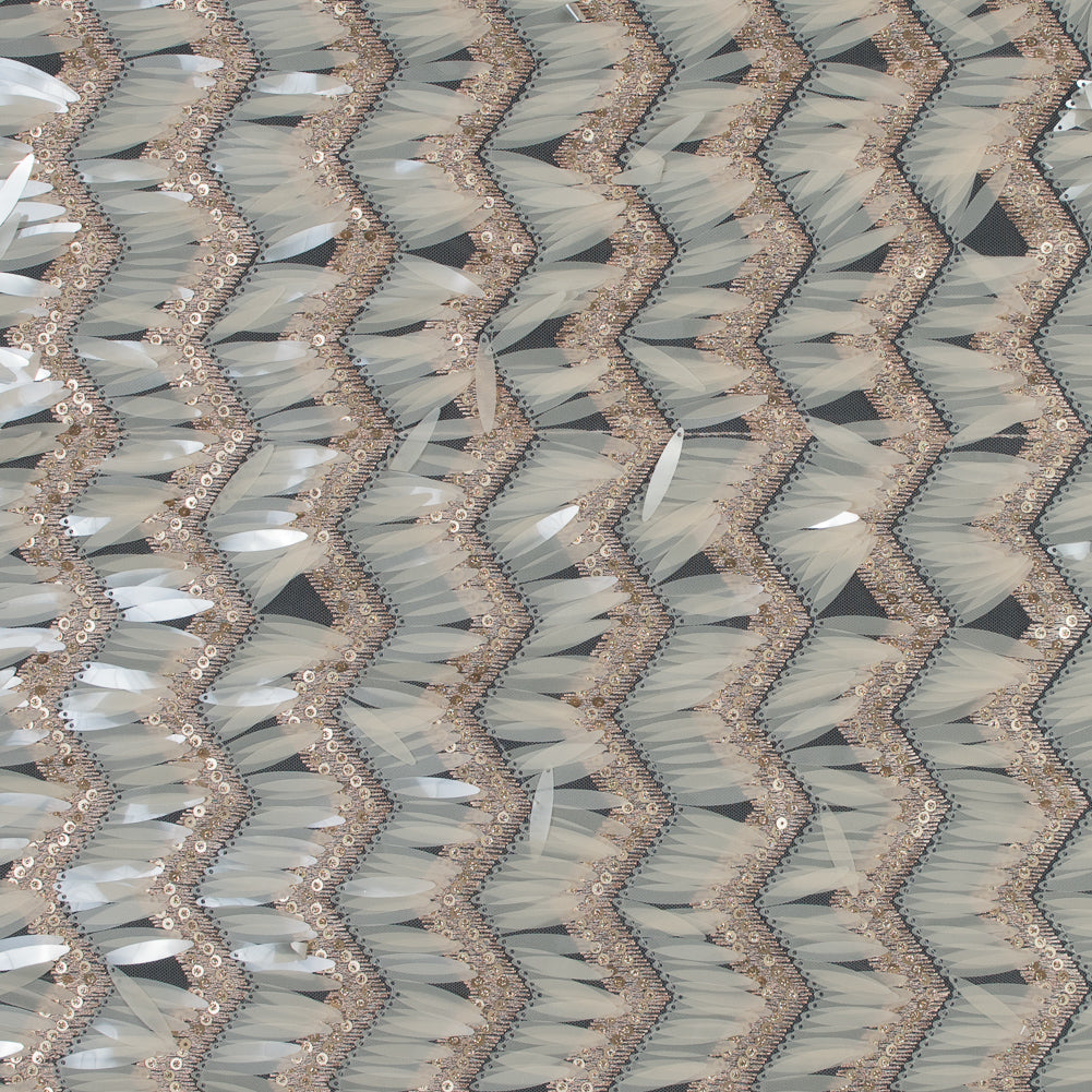 Fringe Sequin Fabric - Rose Gold and Beige Chevrons Fringe Sequin Fabric - Rose Gold and Beige Chevrons