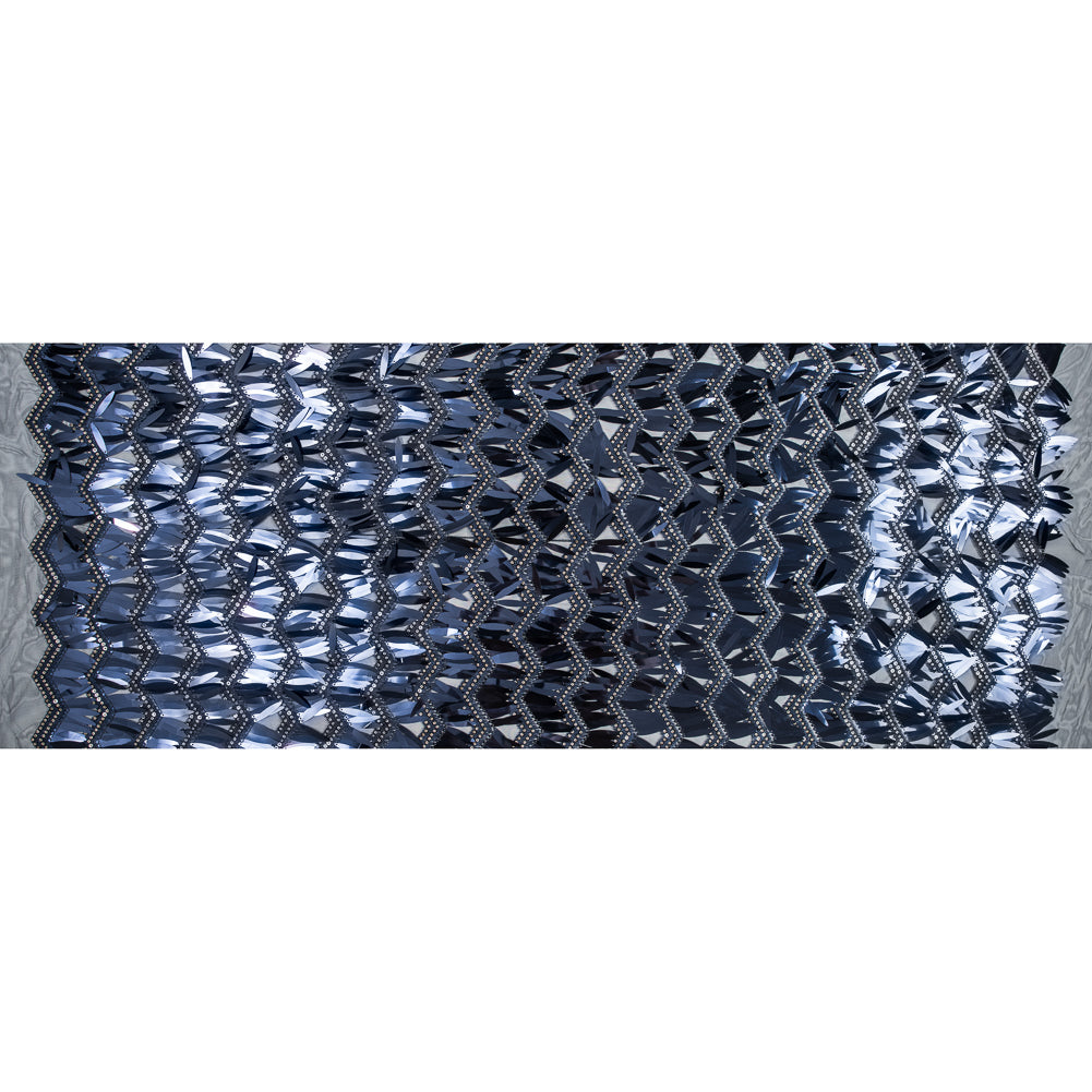 Fringe Sequin Fabric - Navy Chevrons Folded Fringe Sequin Fabric - Navy Chevrons Folded