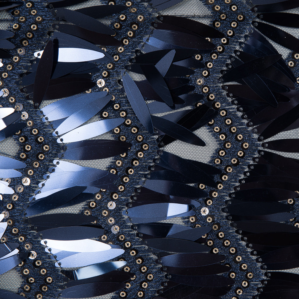 Fringe Sequin Fabric - Navy Chevrons Full Fringe Sequin Fabric - Navy Chevrons Full