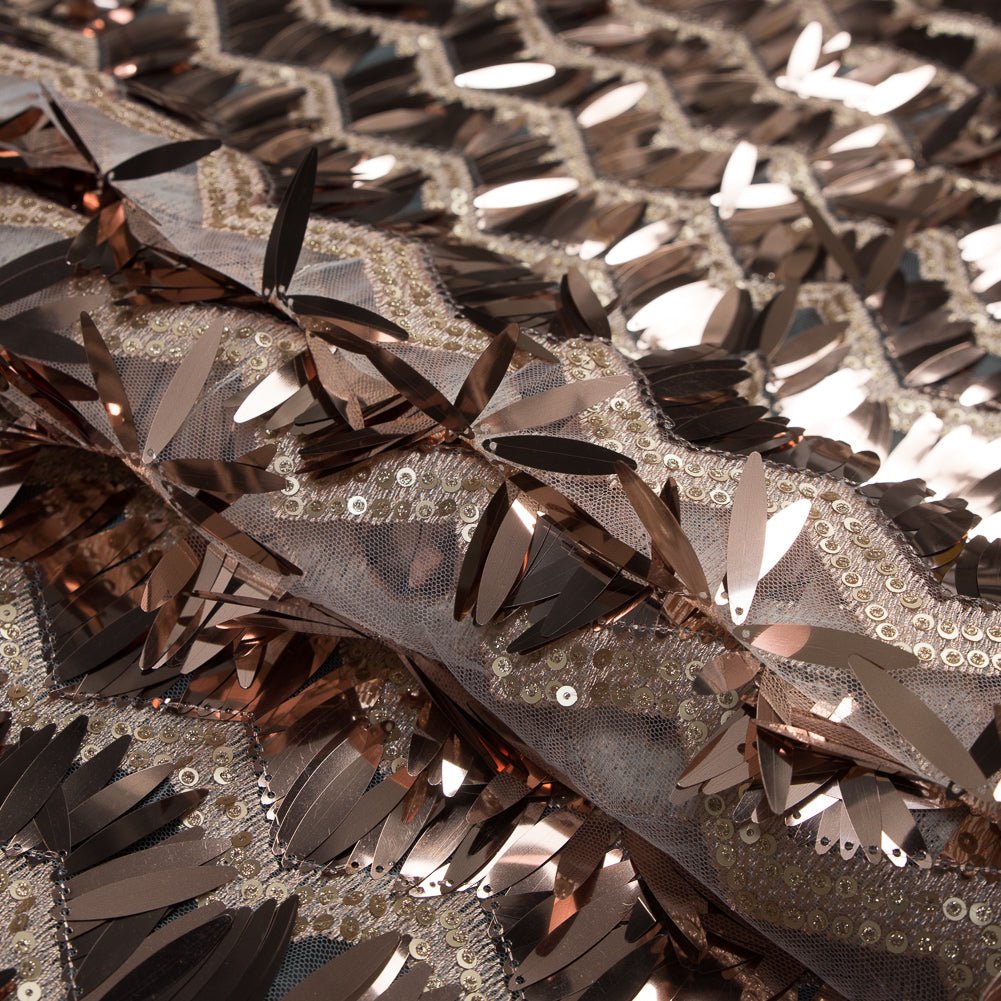 Fringe Sequin Fabric - Rose Gold Chevrons Detail Fringe Sequin Fabric - Rose Gold Chevrons Detail