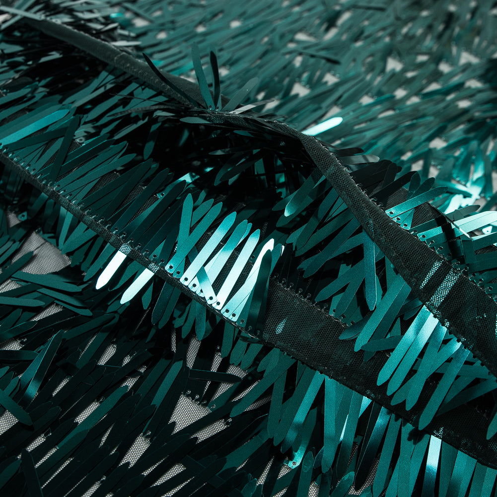 Soft Tulle with Fringe Sequins - Shiny Emerald - Phryne Collection Detail Soft Tulle with Fringe Sequins - Shiny Emerald - Phryne Collection Detail